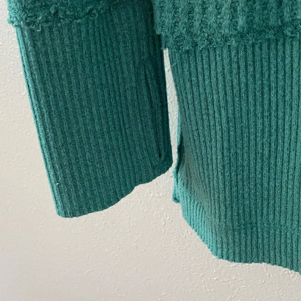 Free People North Shore Waffle Top Oversized Thermal Pullover Tunic Green